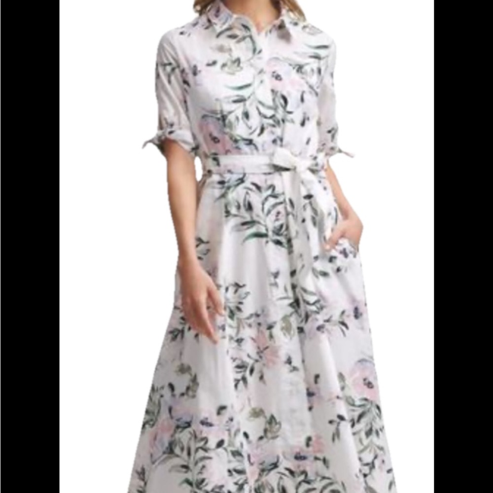 Calvin Klein Women’s Size 2 Floral Mini Dress With waist Belt, Front Button Up ,